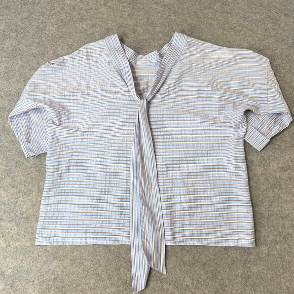 Maje Women's Striped Short Sleeve Blouse Top Blue Bow on Back Size EU 3/US Large - Picture 5 of 12